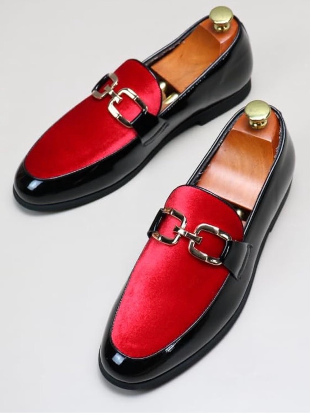 Men's Red and Black Velvet Slip-On Loafers